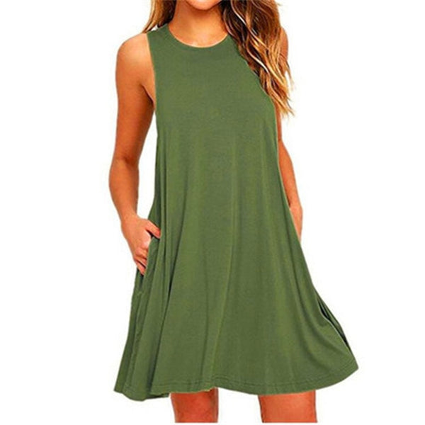 Summer Cotton Dress Women Sleeveless Beach Black Dress Casual Pocket Loose Dress Female Plus Size Dress Fashion Clothing