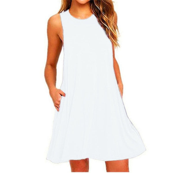 Summer Cotton Dress Women Sleeveless Beach Black Dress Casual Pocket Loose Dress Female Plus Size Dress Fashion Clothing
