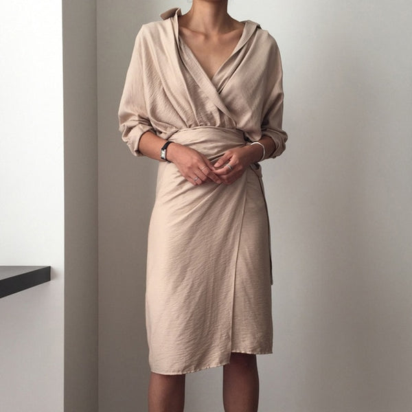 CHICEVER Bow Bandage Dresses For Women V Neck Long Sleeve High Waist Women's Dress Female Elegant Fashion Clothing New 2019