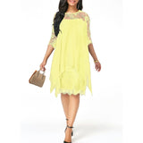 2019 Newest Women's Fashion Casual Loose Half Sleeve Elegant dress Round Neck Solid Color Big Size Lace dress 15 colors 2XS-5XL