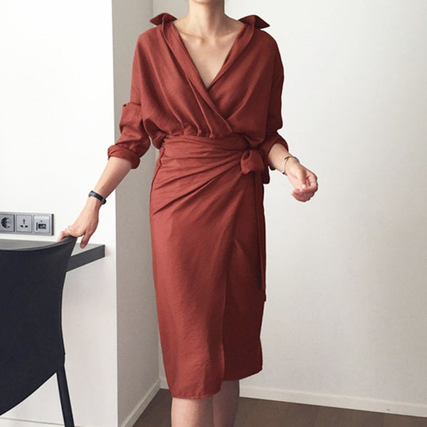 CHICEVER Bow Bandage Dresses For Women V Neck Long Sleeve High Waist Women's Dress Female Elegant Fashion Clothing New 2019