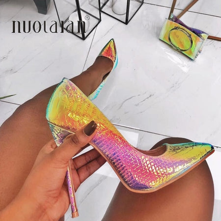 Eilyken PVC Transparent Leopard grain Pumps Heel Stilettos High Heels Womens Party Shoes Nightclub Pump Sandals 35-42