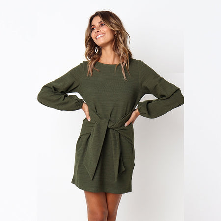 new Girls White Summer Bohemian Mini Dress Women Fashion Spring Solid White Mini Lace Casual Clothes V-neck Long Sleeve Dresses
