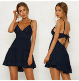 Summer Women Lace Dress Sexy Backless V-neck Beach Dresses 2019 Fashion Sleeveless Spaghetti Strap White Casual Mini Sundress