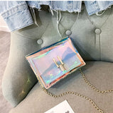 Women Crossbody Messenger Shoulder Bag PU Plastic Transparent Outer Small Beach Hasp Buckle Tote Chain Handbag Purse Laser Purse