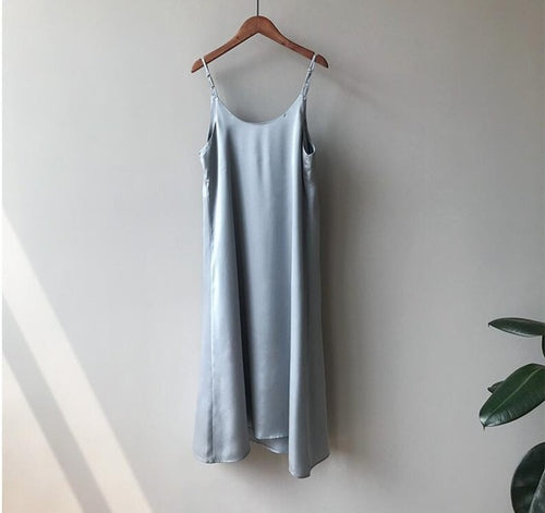 2019 women summer satin dress luxury shiny sundress vintage imitation silk dress korean fashion
